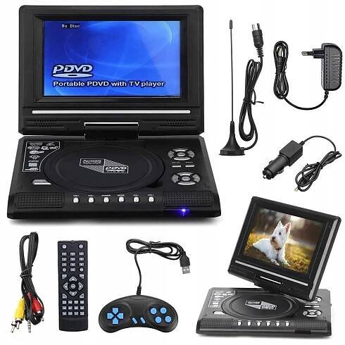 PŘENOSNÝ DVD PŘEHRÁVAČ S TV/FM/USB 7,8" 21*16*8 CM ČERNÝ 16:9 TFT