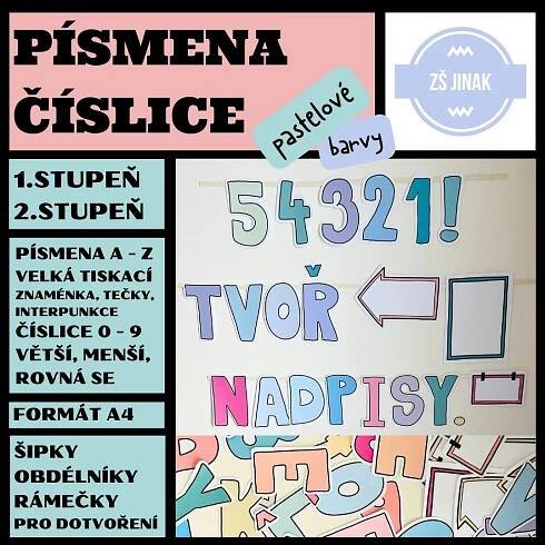 PÍSMENA A ČÍSLICE - pastelové barvy - ZŠ JINAK