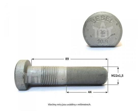 šroub kola BPW/Schmitz M22x1.5x89x44mm