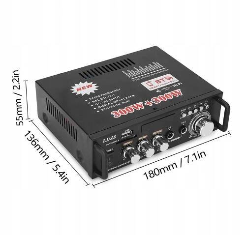 BLUETOOTH ZESILOVAČ STEREO 2x300W USB Model BT-298A