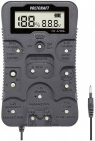 VOLTCRAFT zkoušečka baterií a akumulátorů BT-12DIG Rozsah měření (zkoušečka baterií) 1,2 V, 1,5 V, 3 V, 3,7 V, 6 V, 9 V, 12 V baterie, akumulátor VC-14340820