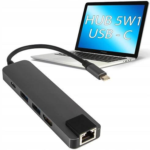 SÍŤOVÁ KARTA HUB 5V1 USB USB-C 3.0 HDMI LAN ETHERNET ADAPTÉR RJ45 MACBOOK