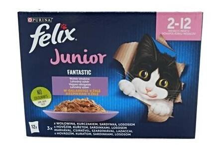 FELIX Fantastic Junior Multipack 12x85g hovězí/kuře/sardinky/losos v želé