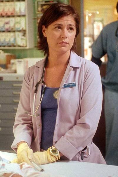 Maura Tierney as (Dr. Abby Lockhart) acts in a scene from "ER" (Season 7, "Flight of Fancy"). 