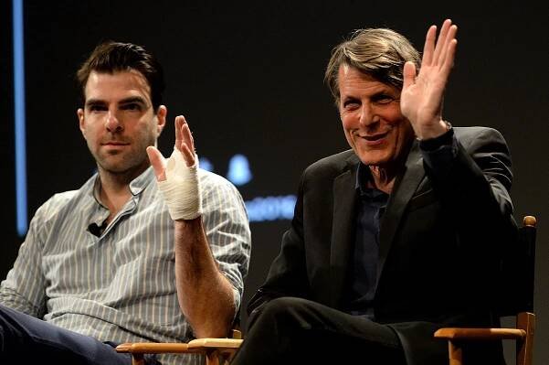 Zachary Quinto (L) and Adam Nimoy speak onstage at the Tribeca Tune In: For the Love Of Spock event during the 2016 Tribeca Film Festival at SVA Theatre 1 on April 18, 2016 in New York City