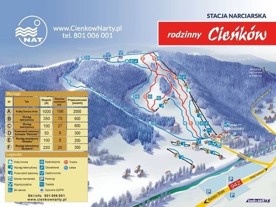 Wisla - Cienkow - mapa sjezdovek