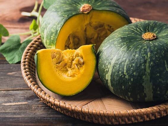 kabocha squash harvested and sliced