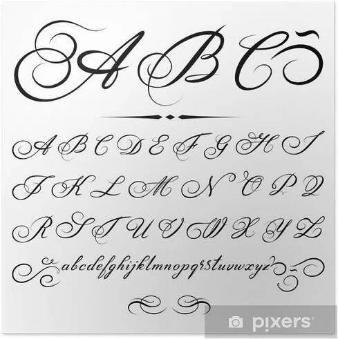 an old fashioned script with swirly font and numbers on it, all in black