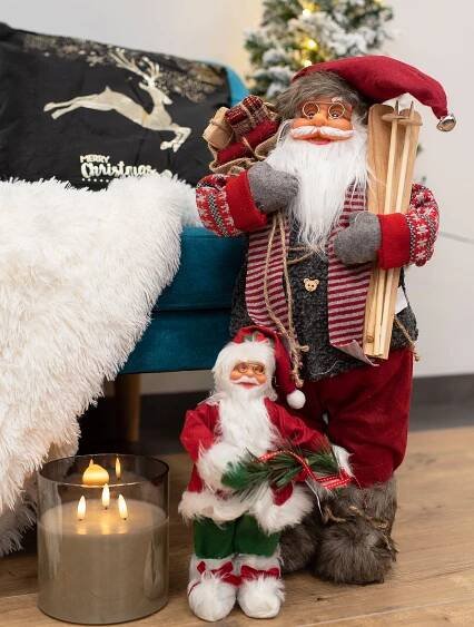 Vánoční dekorativní figurka Santa Claus s jehličím a stuhou - 30 cm