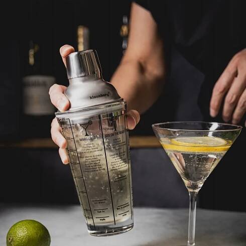 SKLENĚNÝ shaker na koktejly s barmanskými recepty 400 ml KLAUSBERG Váha výrobku včetně jednotkového obalu 1 kg