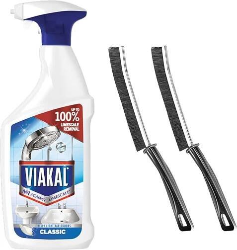 Limescale Remover Spray Bundle: Heavy Duty Limescale Remover Bathroom Cleaner Spray with 2 Bonus Crevice Cleaning Brushes...
