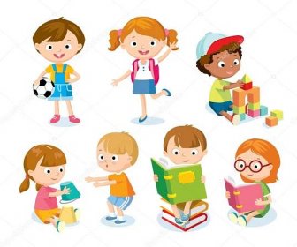 Roztomilé děti s hračky a knihy Stock Vektor od ©olga1818 79263078