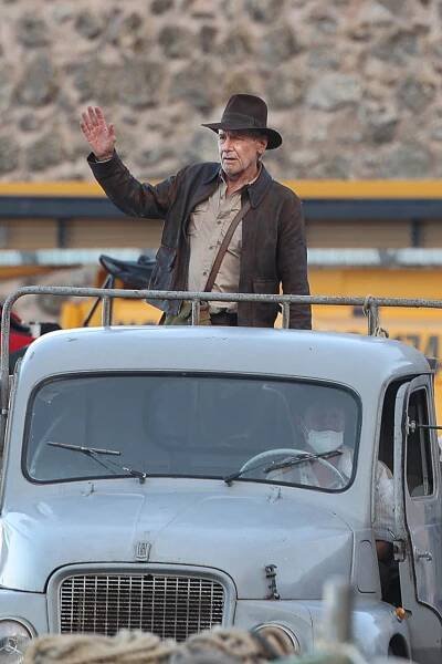 Ford on the set of "Indiana Jones 5" on October 18, 2021 in Castellammare del Golfo, Sicily, Italy.