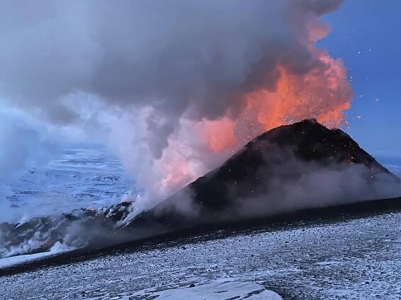 Scientists believe that Klyuchevskaya's eruption (pictured during an earlier eruption) could have been triggered by the earthquake's disruption of the volcano's magma chamber