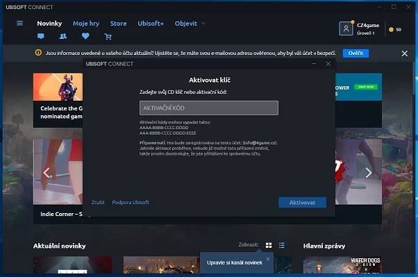 Aktivace klíče přes Ubisoft Connect - FakaHeda.eu