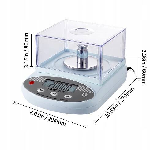 Analytická laboratorní váha 500 g x 0,001 g, 13 jednotek, s LCD displejem a ochranou proti větru Značka Vevor