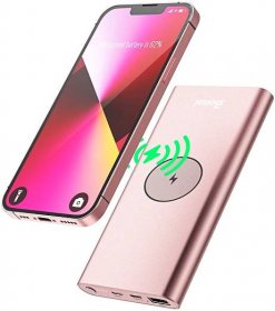 BONAI Wireless Portable Charger 12000mAh (without Magnetic) Portable Power Bank USB C Input/Output Aluminum Slim Battery Pack for iPhone 14 13 12 11 XR Samsung iPad - Rose Gold