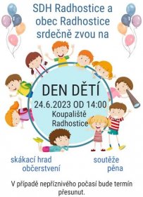 Leták - den dětí 24.6.2023 od 14:00 v Radhosticích na koupališti