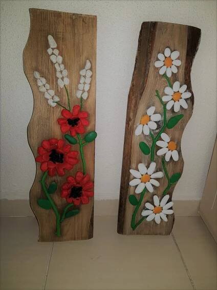 Flower Painted Wooden Pieces for DIY Home Decor