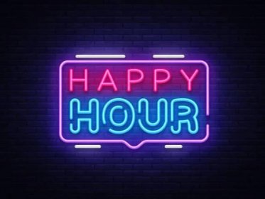 Happy Hour neon sign vector design template. Happy Hour neon logo, light banner design element colorful modern design trend, night bright advertising, brightsign. Vector illustration — Illustration