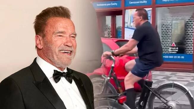 Terminátor vyměnil motorku za kolo. Legendární Schwarzenegger se proháněl ulicemi Prahy