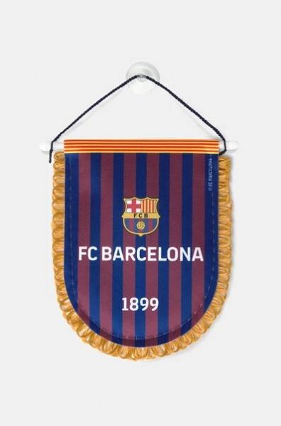 FC Barcelona hanging pennant with blue and red vertical stripes, featuring the club crest, 'FC BARCELONA' text, and the year '1899' in white