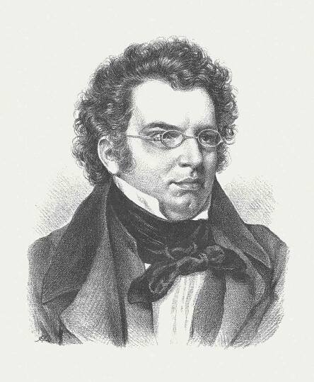 Franz Schubert (1797-1828), Austrian composer, wood engraving