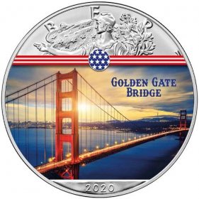 Stříbrná mince 99,9% Silver Eagle - Golden Gate 1 Oz 2020 - Numismatika