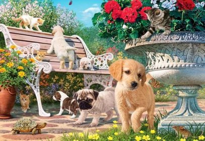 Puzzle CASTORLAND Zahrada plná koťat a št�ěňat 100 dílků