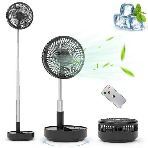 * Portable Oscillating Head Standing Fan, Rechargeable Battery Powered USB Floor Standing Desktop Fan With Remote Control For Concerts, Music