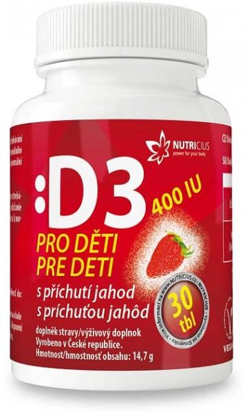 Nutricius Vitamín D3 400 IU pro děti s příchutí jahod 30 tablet