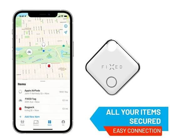 Smart tracker FIXED Tag s podporou Find My, bílá