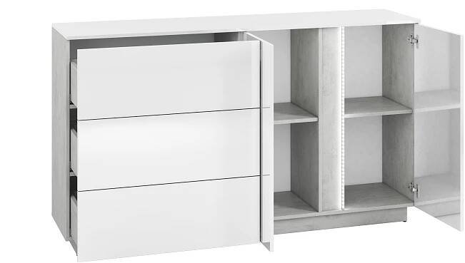 Komoda dvoudvéřová stříbrný beton/bílý lesk LUMENS 06