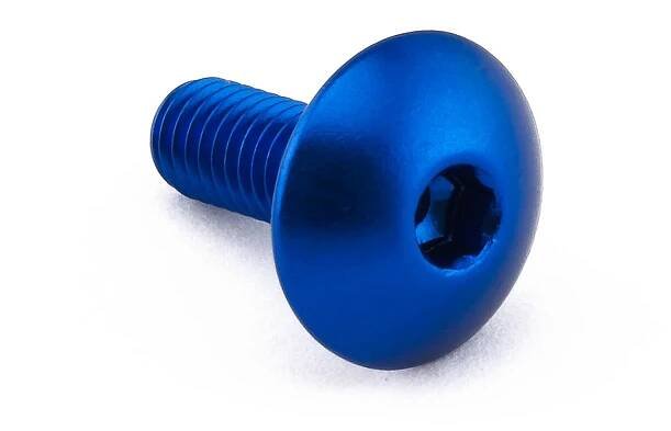 Pro-Bolt hliníkový inbusový šroub s vypouklou hlavou o průměru 16 mm se závitem M6 x 1,00 mm a délkou závitu 16 mm, barva modrá