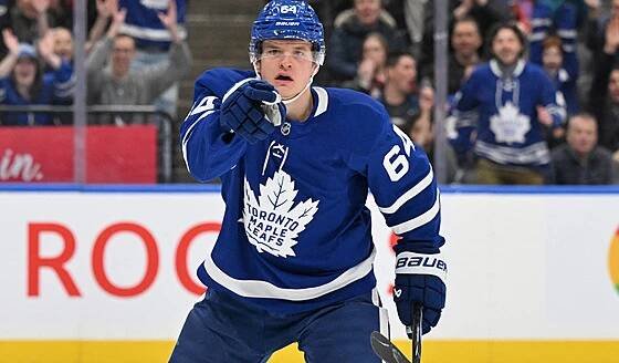 David Kämpf z Toronta oslavuje trefu proti Carolině.