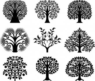 Sada dekoračních stromů — Ilustrace