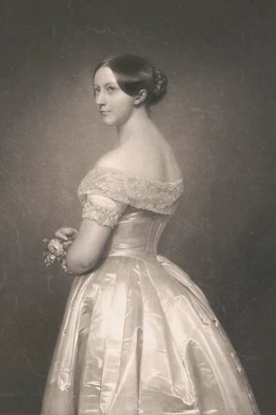 Engraving of Victorian Era Woman in White Dress
