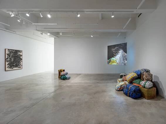 Installation view of MAIA RUTH LEE’s “The skin of the earth is seamless,” at Tina Kim Gallery, New York, 2023. Photo by Charles Roussel. Courtesy Tina Kim Gallery.