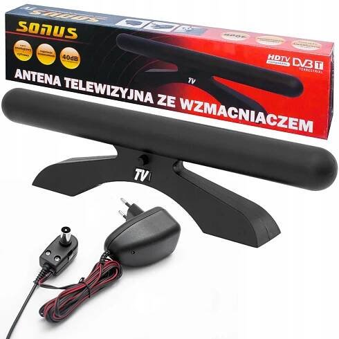 VNITŘNÍ ANTÉNA SONUS TV UHF/VHF S ZESILOVAČEM DVB-T2 SILNÝ ZISK 40 dB