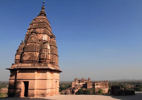 Another view of Orchha Fort from the top of Chaturbhuj Temple.