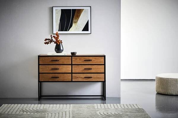 KOMODA, jedle, přírodní barvy, černá, 120/80/38 cm - černá/přírodní barvy, Design, kov/dřevo (120/80/38cm) - P & B