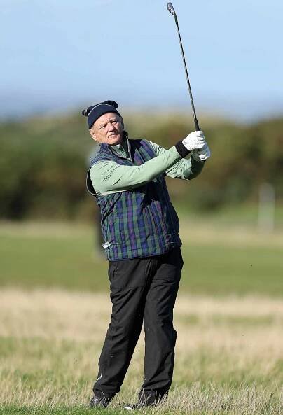 Bill Murray takes his second shot on the 17th hole on Day Three of the Alfred Dunhill Links Championship in 2022.