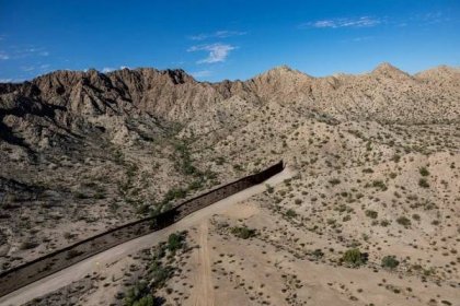 This aerial photograph taken from a CBP helicopter on September 28 shows the US-Mexico border fence stopping at a mountainside near Welton, Arizona.