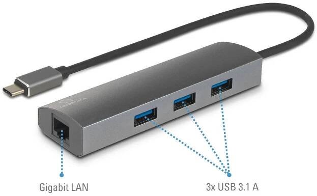 Renkforce síťový adaptér / rozbočovač 1 GBit/s USB-CTM (USB 3.2 Gen 1), LAN (až 1 Gbit/s), USB 3.2 (Gen 1x1)