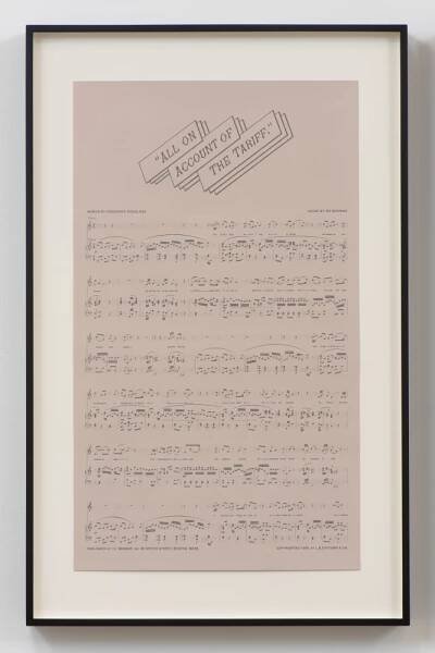 Charles Gaines Sound Text #1: All on Account of the Tariff, (detail), 2015 graphite on printed paper, single channel video, monitor 2 drawings each: 35 x 21 in. (88.9 x 53.3 cm) frame: each: 44 x 28 x 1 1/2 in. (111.8 x 71.1 x 3.8 cm) monitor: 44 x 27 1/2 x 3 in. (111.8 x 69.9 x 7.6 cm) overall: 44 x 92 in. (111.8 x 233.7 cm)