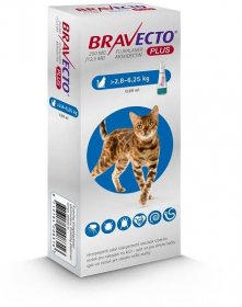 Bravecto Plus M Cat 250 mg / 12,5 mg roztok pro nakapání na kůži - spot-on pro střední kočky (>2,8-6,25 kg) - Cymedica.com