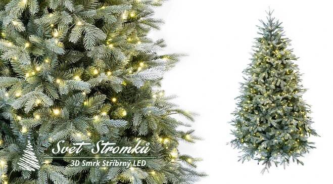 Umělý vánoční stromeček 3D Smrk Stříbrný 210cm 700LED