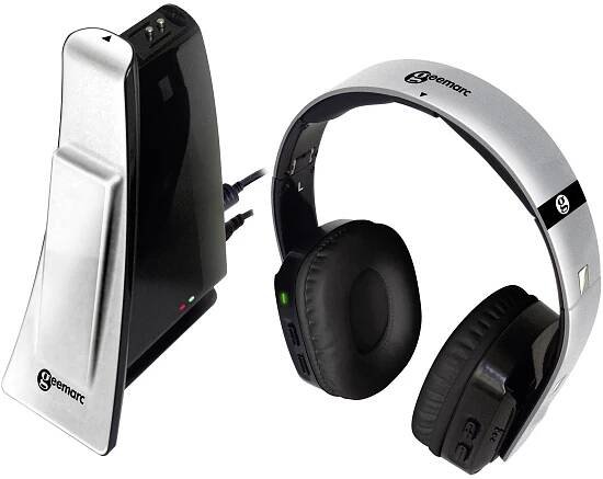 Geemarc CL7400 OPTI sluchátka Over Ear bezdrátová stříbrnočerná lehký třmen, regulace hlasitosti TV