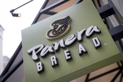 The Panera Bread Co. logo is displayed outside of a location in New York.