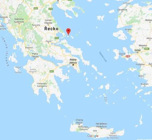 Poloha ostrova Skiathos v Řecku